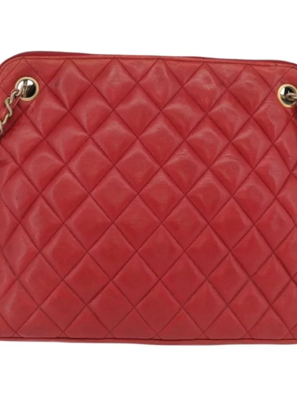 CHANEL Matelasse Chain Shoulder Bag Leather Red Gold CC Auth 169739